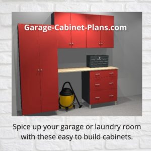 This set of red garage cabinets is easy to build.