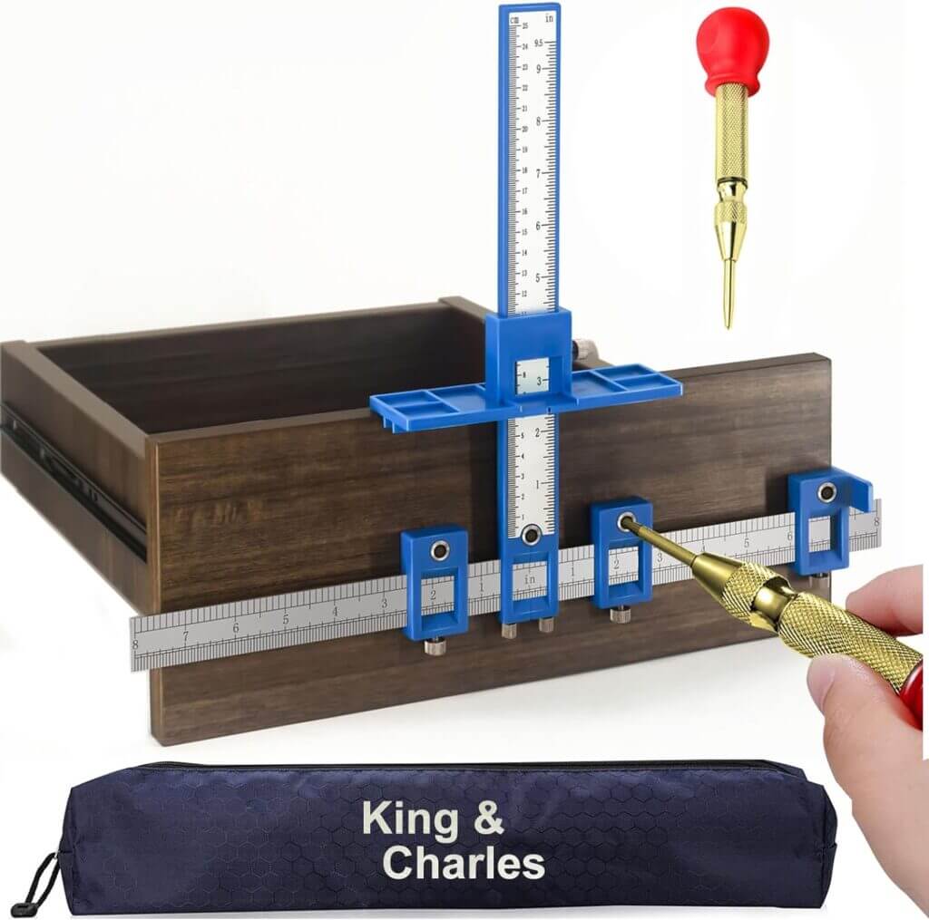The King&Charles Cabinet Hardware Jig, Cabinet Handle Jig with Automatic Center Punch, Cabinet Jig for Handles and Pulls on Drawers/Cabinets, Cabinet Hardware Template Tool Perfect Set.