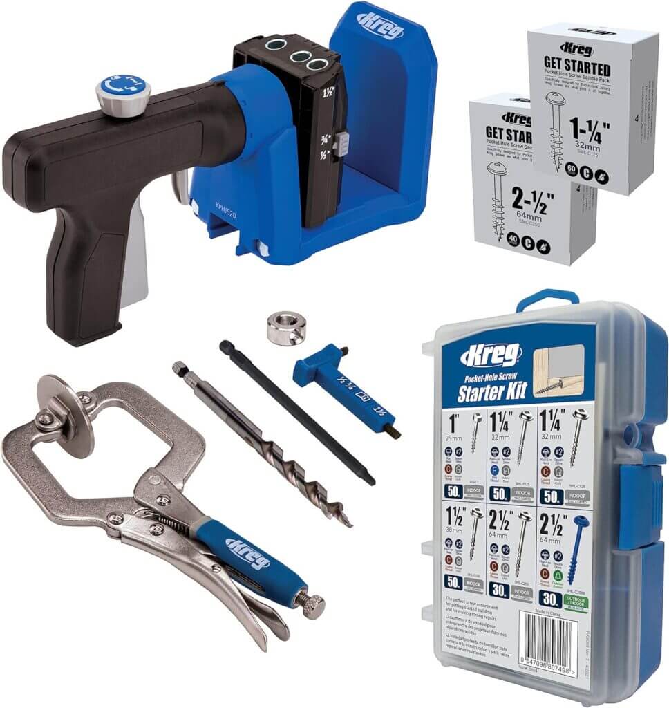 Kreg Pocket-Hole Jig 520PRO - Easy Clamping  Adjusting - 360° Rotating Handle - 260 Screws - For Materials 1/2 to 1 1/2 Thick