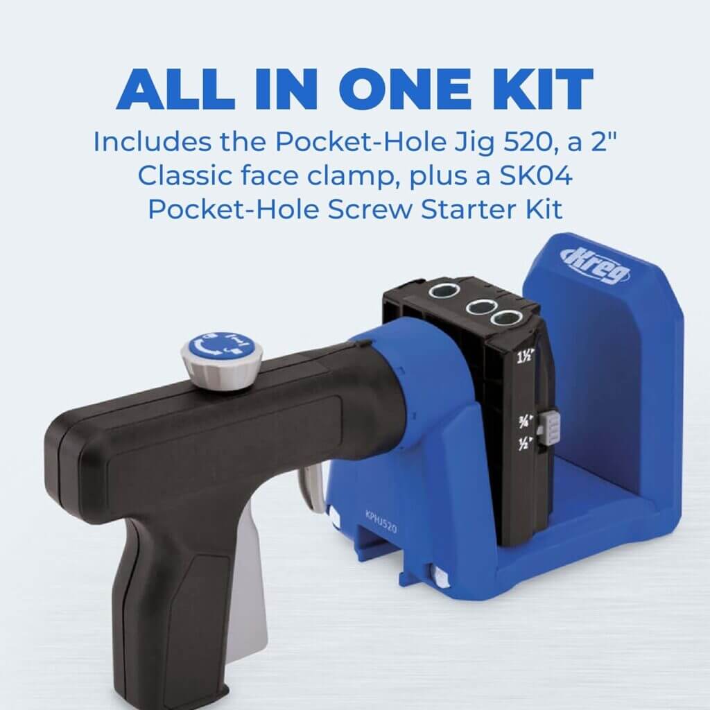 Kreg Pocket-Hole Jig 520PRO - Easy Clamping  Adjusting - 360° Rotating Handle - 260 Screws - For Materials 1/2 to 1 1/2 Thick